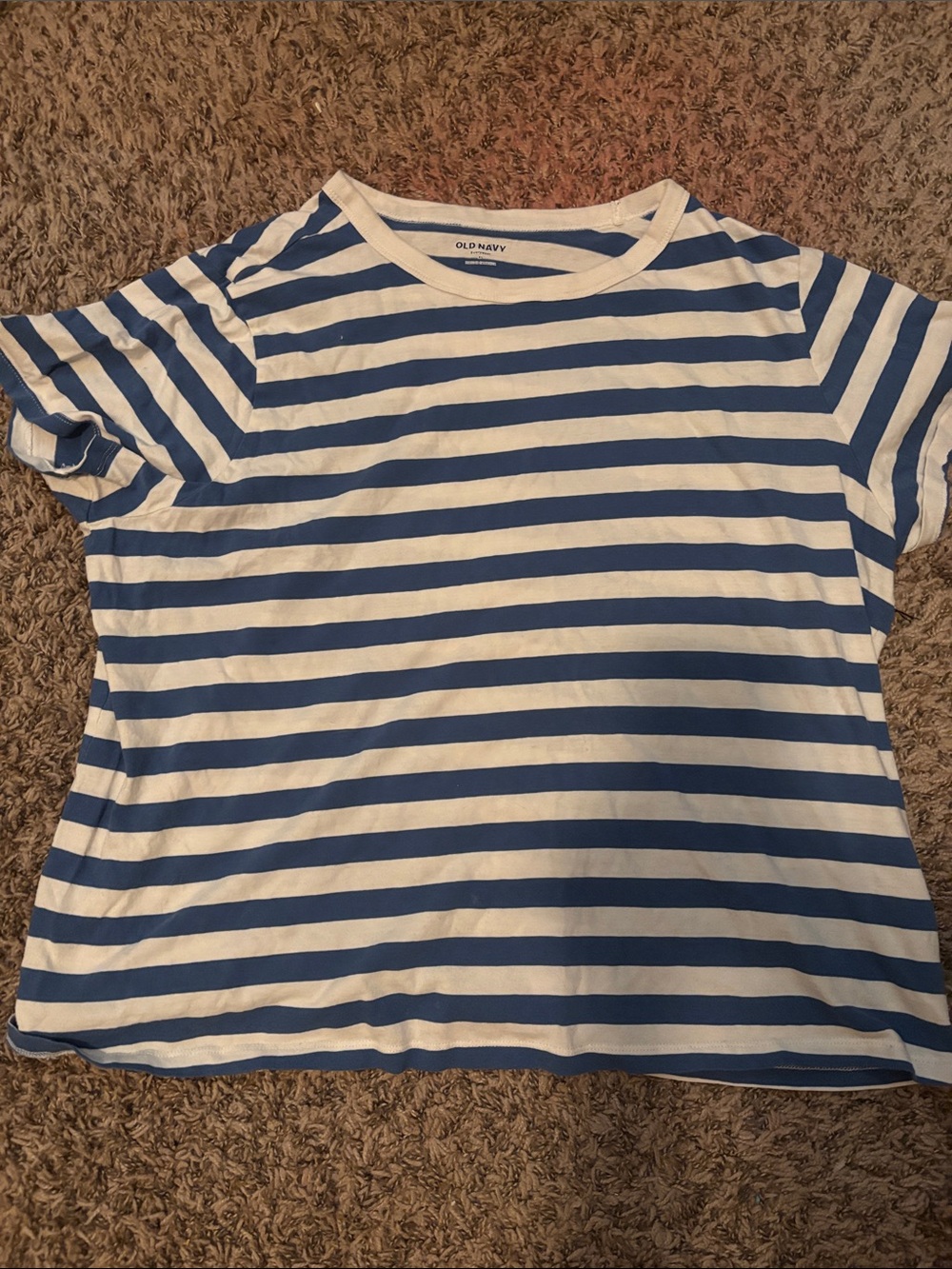 Old Navy Blue and White Horizontal Striped Tee shirt